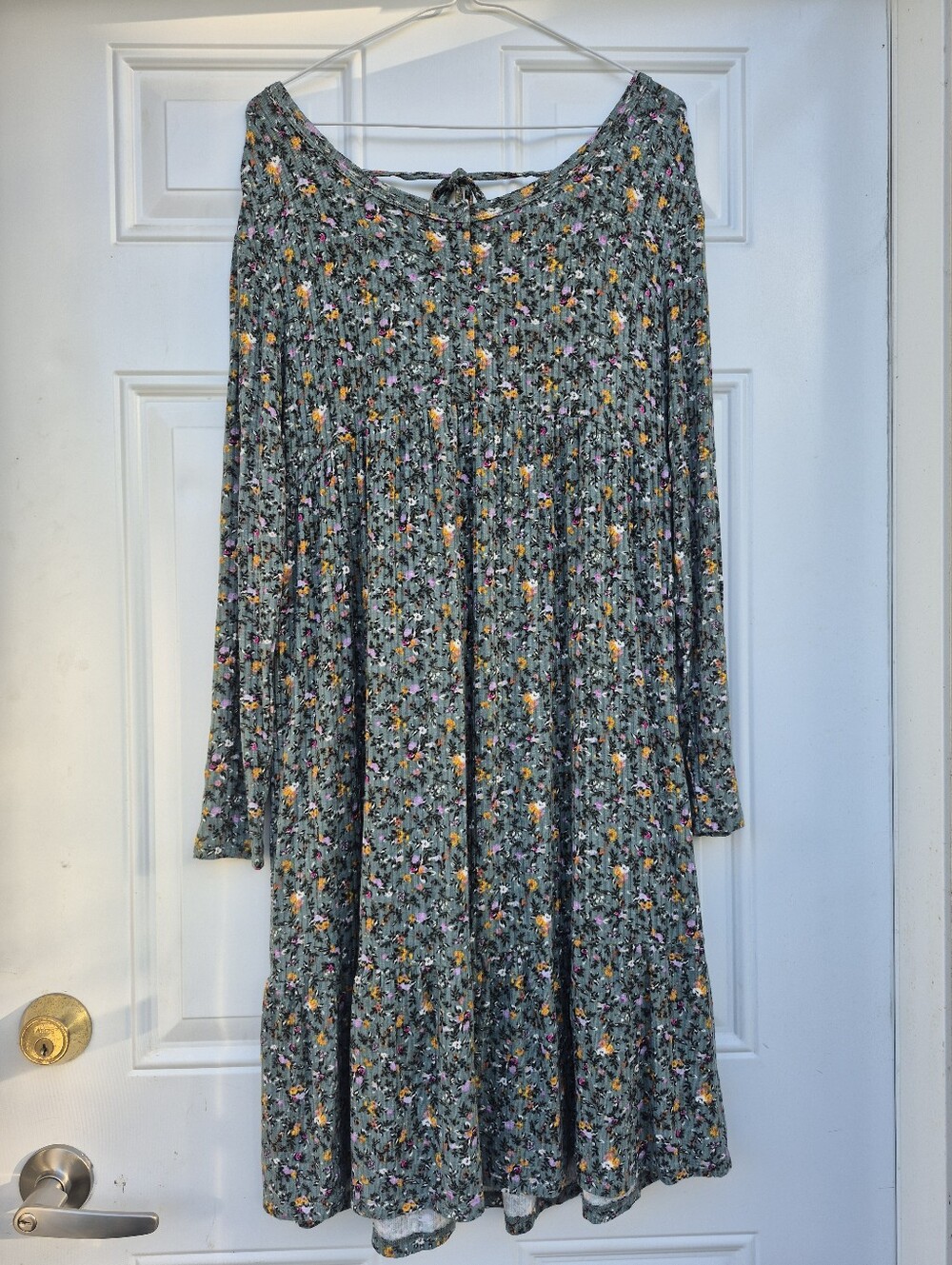 Paisley Sky Green Floral Stretchy Long Sleeve Cottagecore Maternity Midi Dress